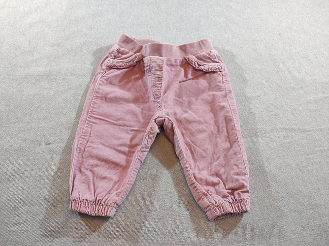Pantalon velours côtelé rose taille et chevilles élastiques, moins cher chez Petit Kiwi