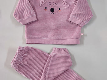Pyjama 2pcs velours texturé rose chien