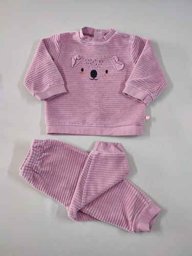 Pyjama 2pcs velours texturé rose chien, moins cher chez Petit Kiwi