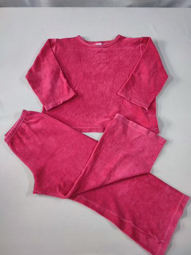 Pyjama 2pcs velours rose vif / pantalon court (quelques accrocs), moins cher chez Petit Kiwi