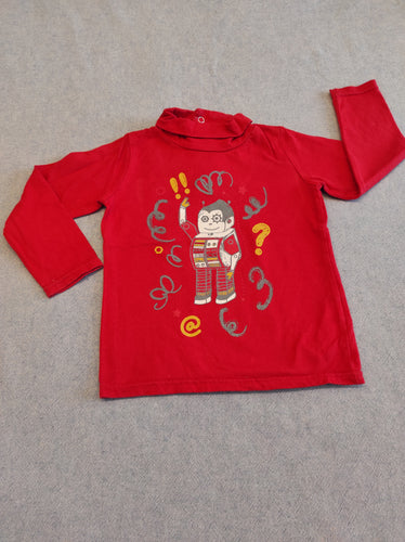 T-shirt m.l  col roulé rouge  robot, moins cher chez Petit Kiwi