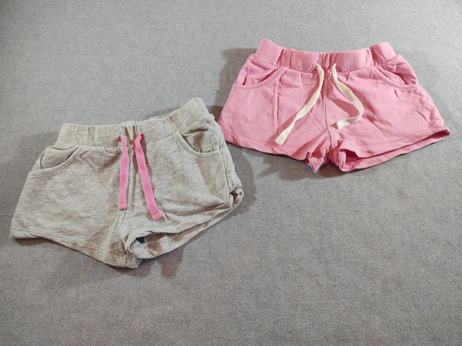 Lot de 2 shorts en molleton, rose  cordon blanc/ gris flammé cordon rose, moins cher chez Petit Kiwi