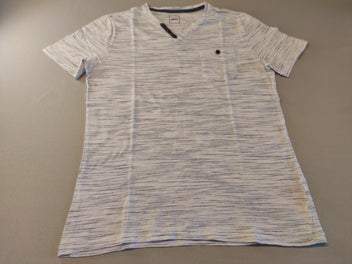 T-shirt m.c blanc fines lignes bleues, petite poche