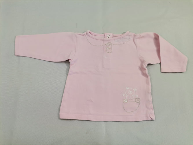 T-shirt m.l rose brodé bouton - bouton pression dos, moins cher chez Petit Kiwi