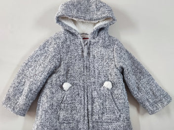 Manteau à capuche mailles gris 10% laine doublé peluche
