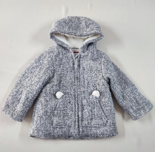 Manteau à capuche mailles gris 10% laine doublé peluche, moins cher chez Petit Kiwi