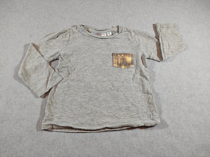 T-shirt m.l gris flammé poche avec sequins argentés, moins cher chez Petit Kiwi
