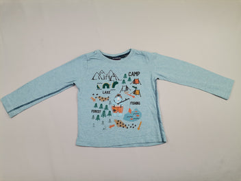 T-shirt m.l bleu clair broderie camping en forêt