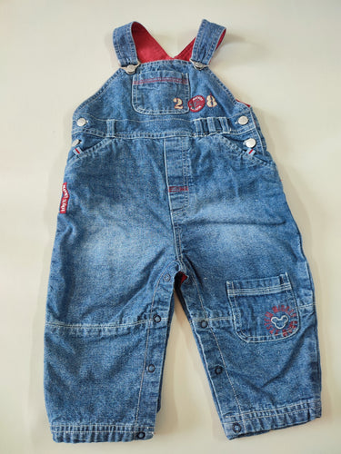 Salopette jeans "Mickey" doublée jersey rouge, moins cher chez Petit Kiwi