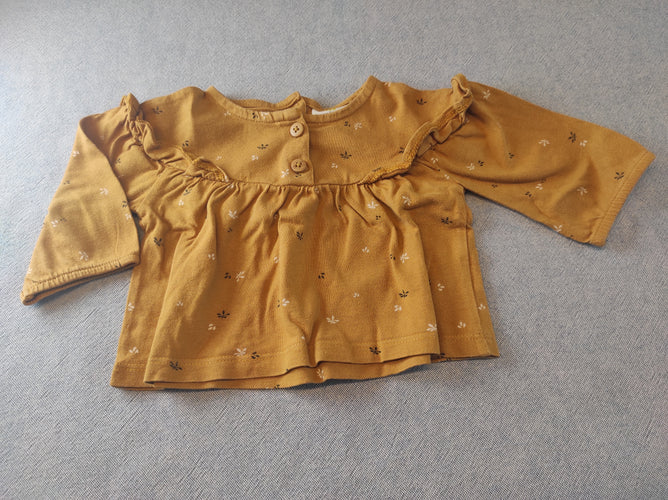 Blouse m.l  jaune moutarde avec petites fleurs et 2 boutons, moins cher chez Petit Kiwi