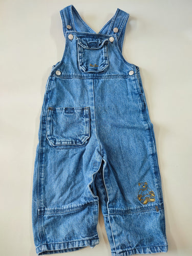 Salopette jeans broderie ourson poche sur le devant, moins cher chez Petit Kiwi