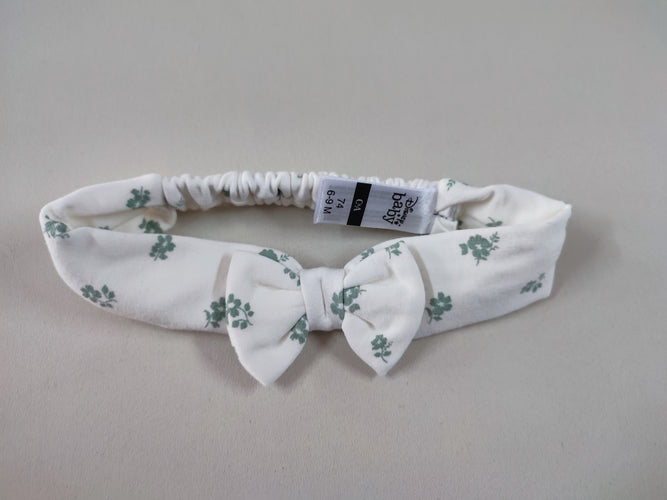 Bandeau jersey blanc fleurs vertes noeud, moins cher chez Petit Kiwi