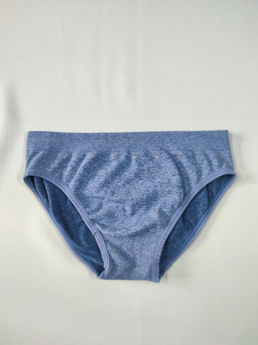 Culotte microfibre bleue chiné motifs argentés (pas d'étiquette - taille estimée 8 ans), moins cher chez Petit Kiwi