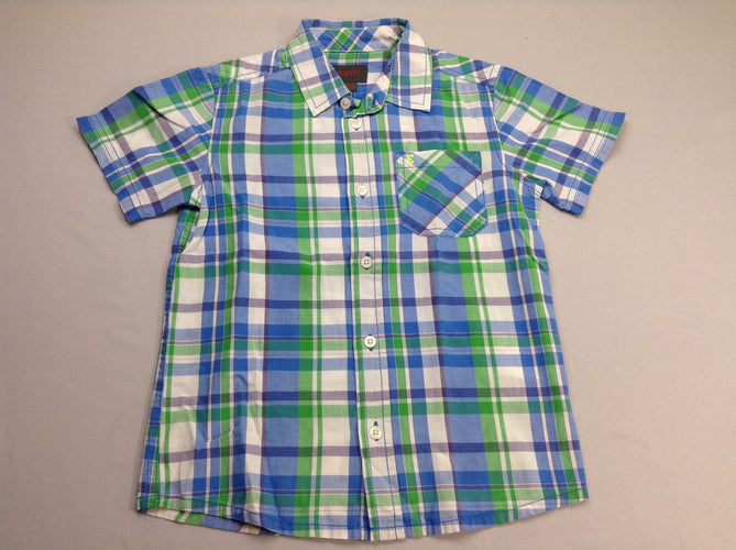 Chemise m.c à carreaux blanc-bleu, moins cher chez Petit Kiwi