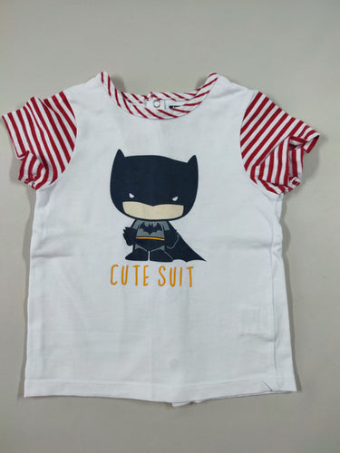 T-shirt m.c blanc Batman manches lignées blanches/rouges, moins cher chez Petit Kiwi