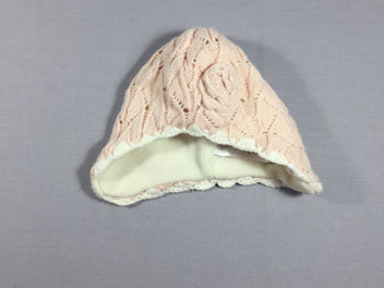 Bonnet rose clair mailles textruées doublé polar doux 0-6m