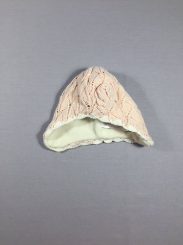 Bonnet rose clair mailles textruées doublé polar doux 0-6m, moins cher chez Petit Kiwi