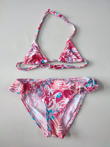 Bikini 2pcs blanc motifs feuilles rose/bleu, moins cher chez Petit Kiwi