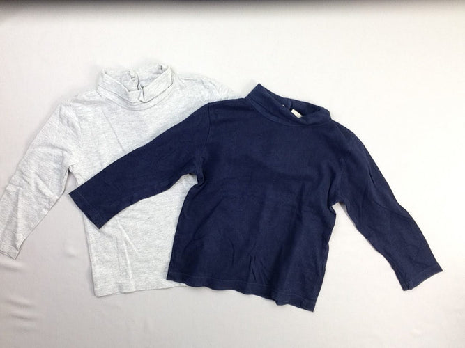 2 T-shirt m.l col roulé bleu-gris, moins cher chez Petit Kiwi