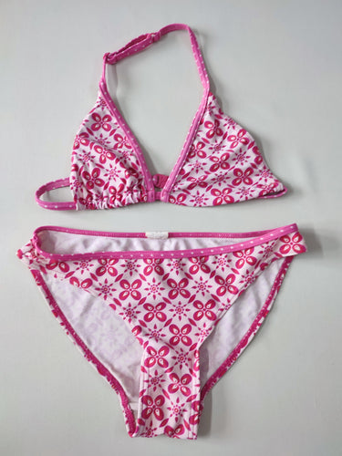 Bikini 2pcs blanc motifs roses, moins cher chez Petit Kiwi