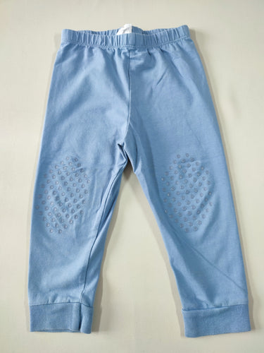 Pantalon jersey bleu anti-dérapant aux genoux, moins cher chez Petit Kiwi
