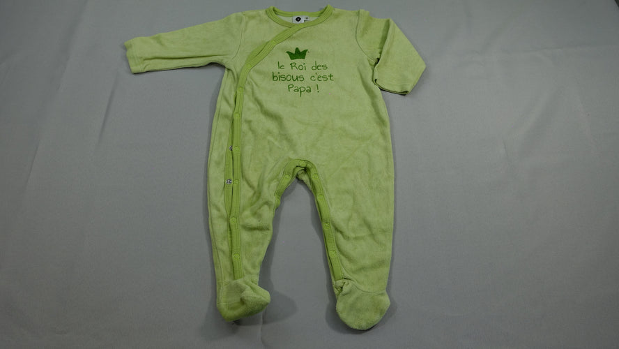Pyjama velours vert - "Le roi des bisous c'est papa", moins cher chez Petit Kiwi