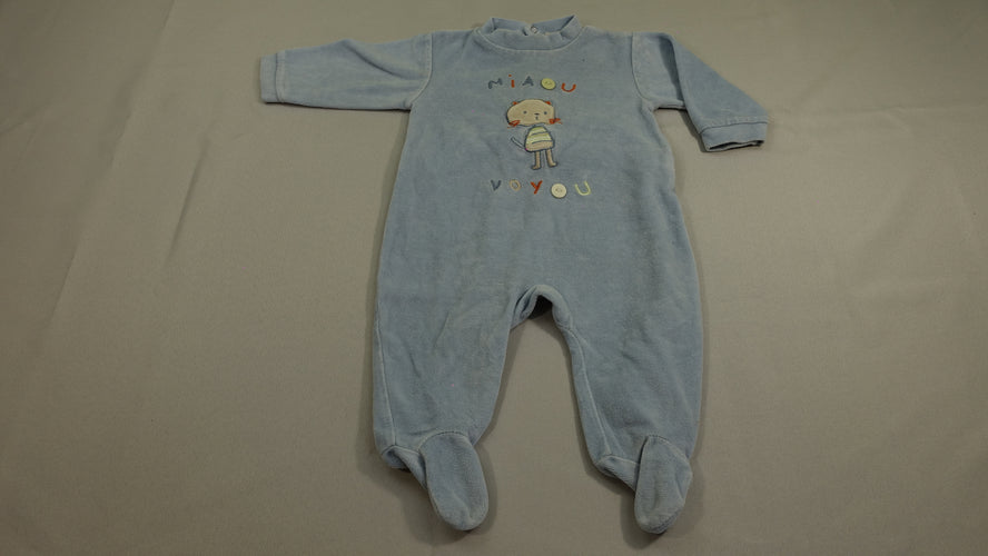 Pyjama velours bleu clair - chat, moins cher chez Petit Kiwi