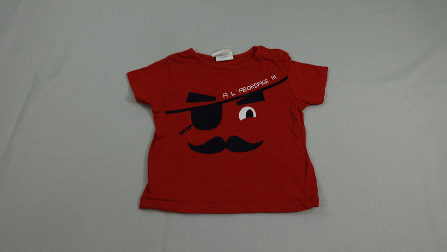 T-shirt m.c rouge - visage pirate noir - "A l'abordage", moins cher chez Petit Kiwi