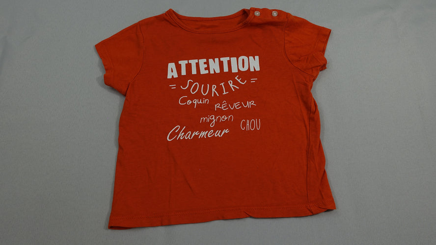 T-shirt m.c orange - "Attention sourire coquin rêveur .." blanc, moins cher chez Petit Kiwi
