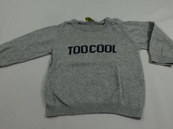 Pull coton col rond gris - 