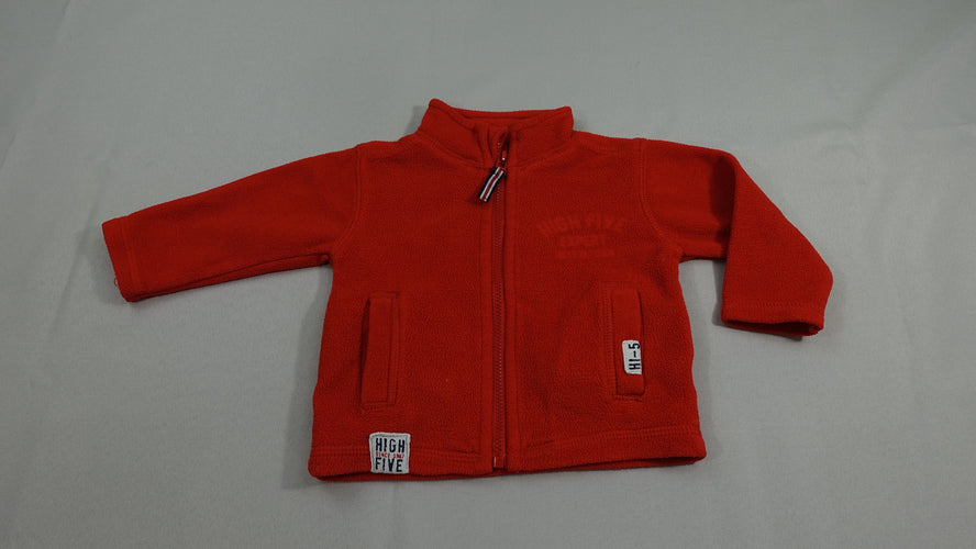 Pull polar zippé rouge- 2 poches, moins cher chez Petit Kiwi
