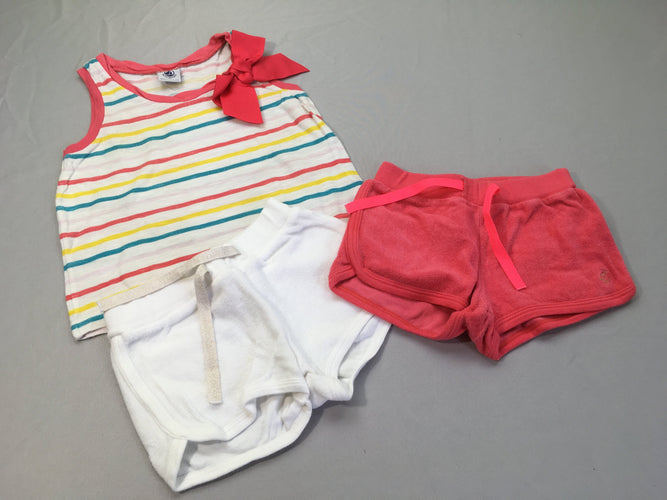 T-shirt s.m blanc rayé multicolore noeud + 2 shorts éponge, moins cher chez Petit Kiwi