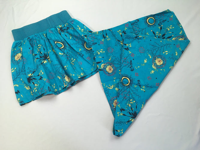 Jupe jersey turquoise motifs colibri + foulard, moins cher chez Petit Kiwi