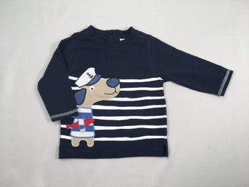 T-shirt m.l bleu marine rayé blanc chien marin