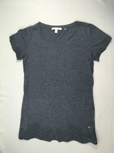 T-shirt m.c  gris chiné , dentelle aux manches et sur le dessous, moins cher chez Petit Kiwi