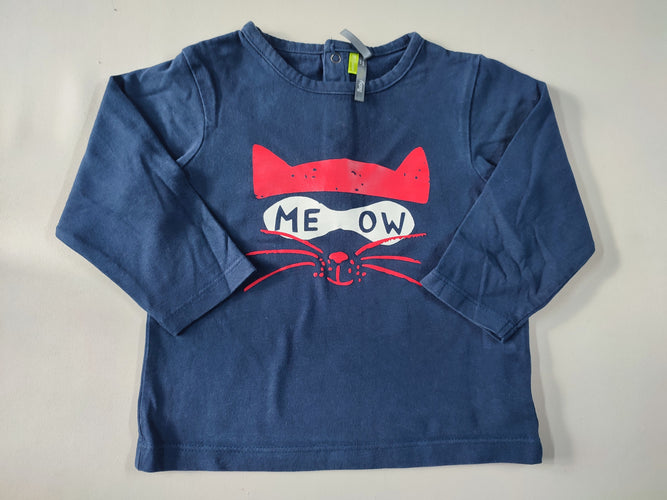 T-shirt m.l bleu marine visage chat "Me ow", moins cher chez Petit Kiwi