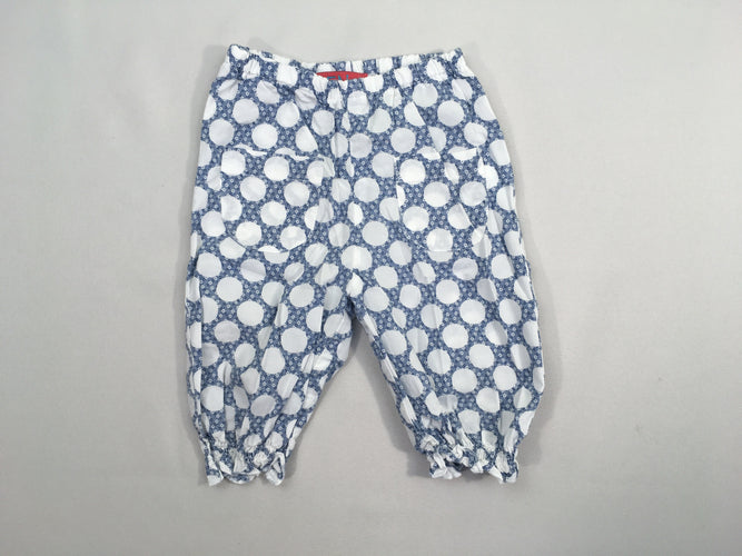 Pantalon léger bleu pois blancs taille et chevilles élastiques, moins cher chez Petit Kiwi