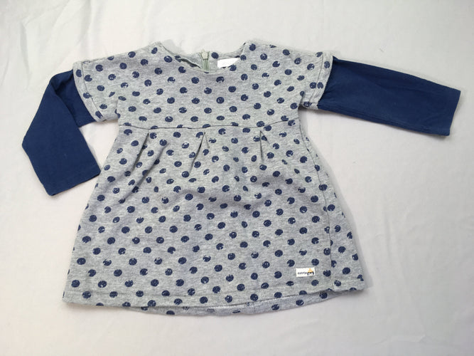 Robe m.l molleton grise pois bleus effet supp t-shirt, moins cher chez Petit Kiwi
