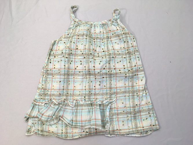 Robe s.m effet troué beige à carreaux bleu-vert, moins cher chez Petit Kiwi