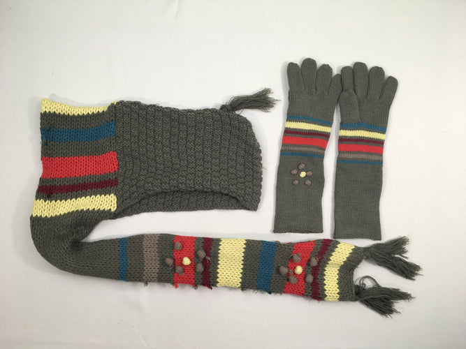 Capuche écharpe mailles brun arc-en-ciel + gants, moins cher chez Petit Kiwi