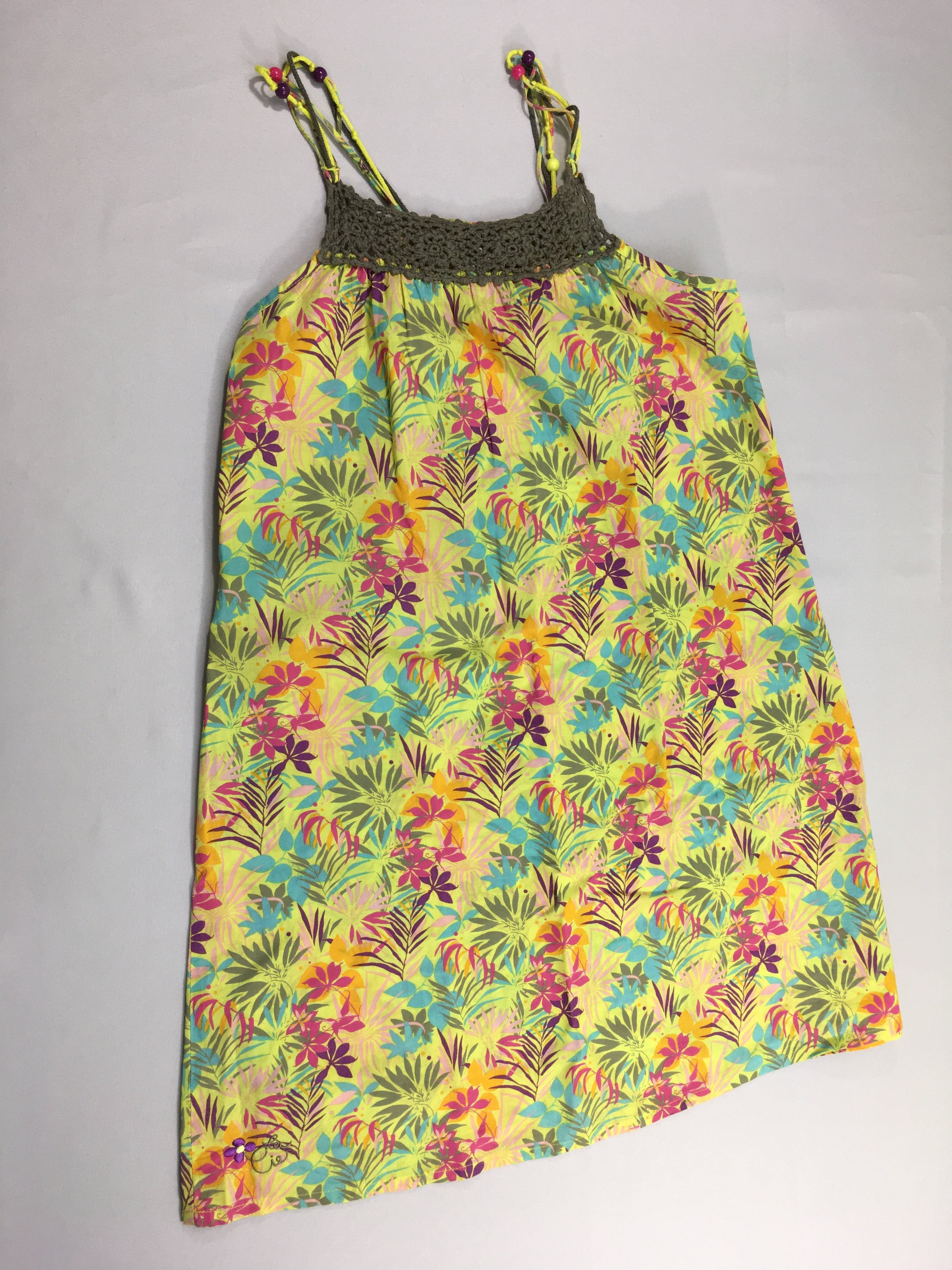 Robe s.m jaune feuillage broderie haut perles