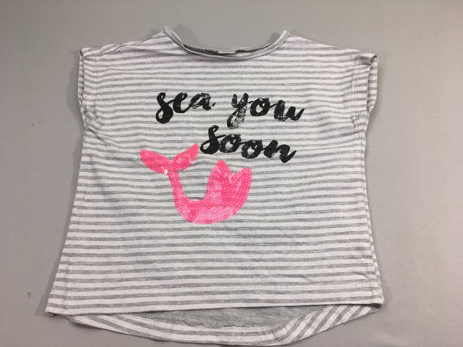 T-shirt m.c gris rayé baleine sequins roses, moins cher chez Petit Kiwi