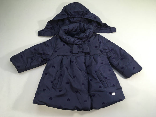 Veste à capuche bleue coeur doublée peluche, moins cher chez Petit Kiwi