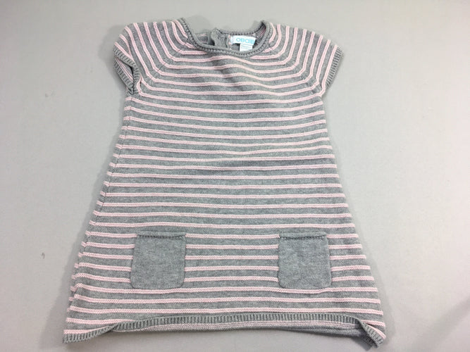 Robe pull m.c gris chiné rayé rose, moins cher chez Petit Kiwi