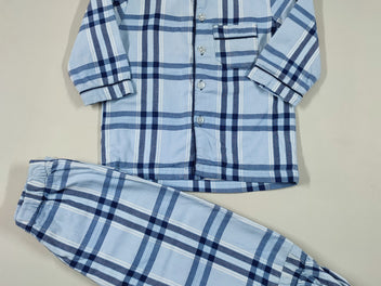 Pyjama 2 pcs coton à carreaux bleu/blanc doublé jersey