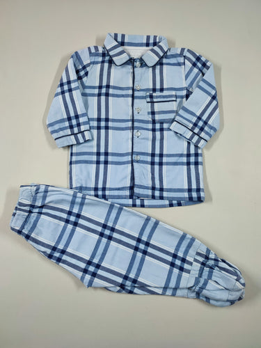 Pyjama 2 pcs coton à carreaux bleu/blanc doublé jersey, moins cher chez Petit Kiwi