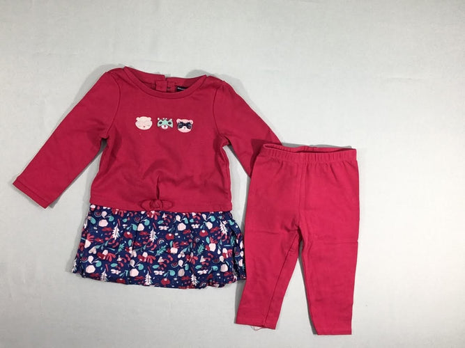 Robe m.l molleton rose vif animaux + Legging, moins cher chez Petit Kiwi