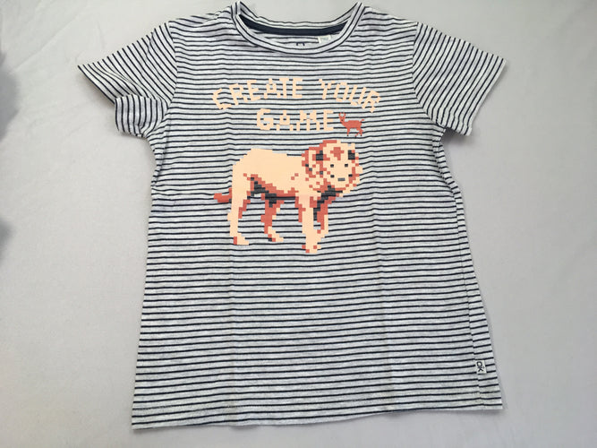 T-shirt m.c gris rayé bleu foncé lion, moins cher chez Petit Kiwi