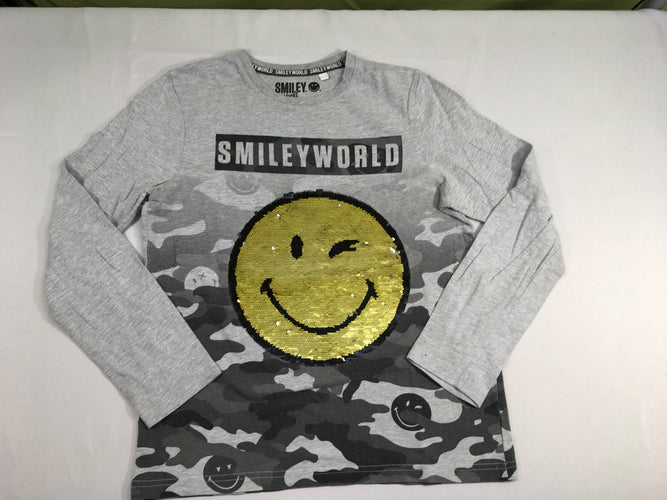 T-shirt m.l gris Smiley sequins réversibles, moins cher chez Petit Kiwi
