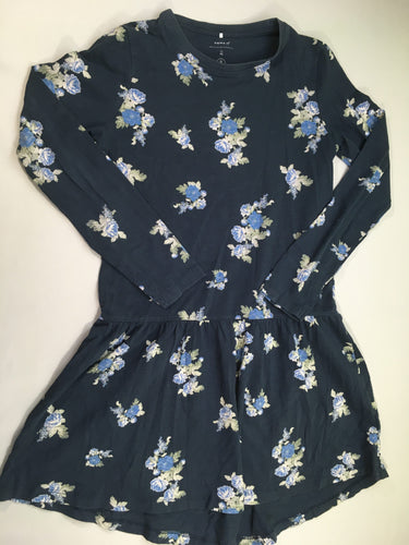 Robe m.l jersey bleue foncé fleurs, moins cher chez Petit Kiwi